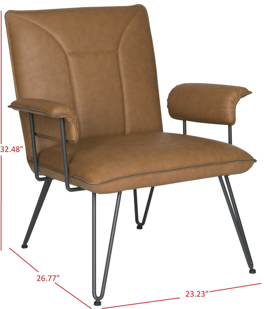 Safavieh Johannes Arm Chair 17.3"H Modern Leather Mid Century Camel Black Metal Powder Coating Foam Steel PU Polyester Cotton FOX1700C 683726713210