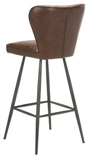 Safavieh - Set of 2 - Aster Bar Stool 30"H Modern Leather Tufted Mid Century Burgundy Black Metal Foam Steel PU Poly Cotton FOX1703A-SET2 889048214897