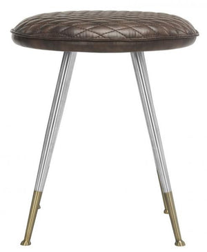 Safavieh Brinley Stool 30"H Modern Mid Century Dark Brown Silver Metal Powder Coating Foam Steel PU Polyester Cotton FOX1704B 889048201040
