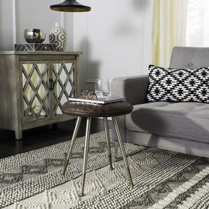 Safavieh Brinley Stool 30"H Modern Mid Century Dark Brown Silver Metal Powder Coating Foam Steel PU Polyester Cotton FOX1704B 889048201040