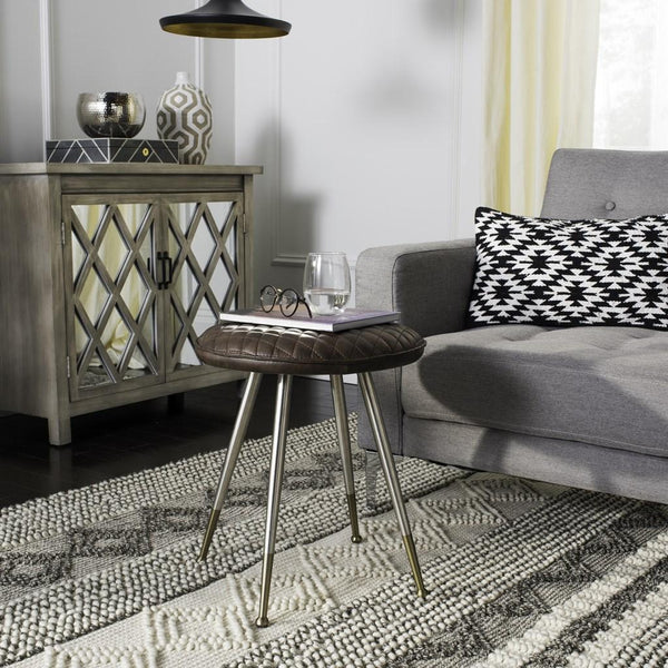 Safavieh Brinley Stool 30"H Modern Mid Century Dark Brown Silver Metal Powder Coating Foam Steel PU Polyester Cotton FOX1704B 889048201040