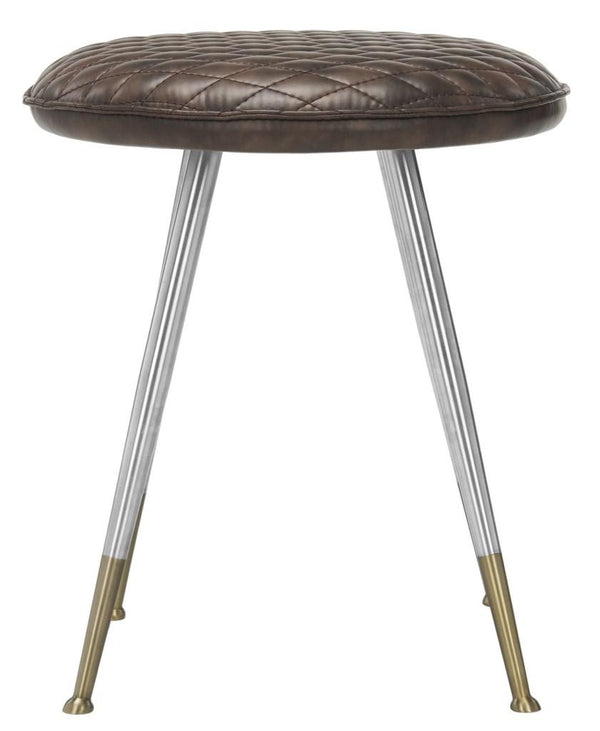 Safavieh Brinley Stool 30"H Modern Mid Century Dark Brown Silver Metal Powder Coating Foam Steel PU Polyester Cotton FOX1704B 889048201040