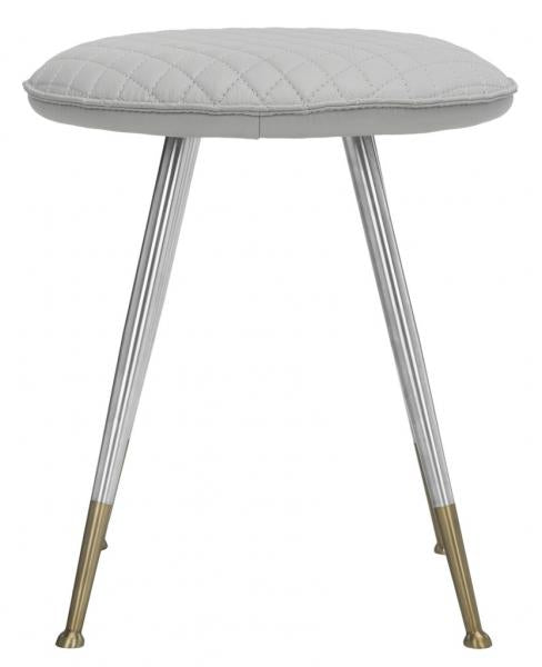 Safavieh Brinley Stool 30"H Modern Mid Century Light Grey Silver Metal Powder Coating Foam Steel PU Polyester Cotton FOX1704C 889048201057