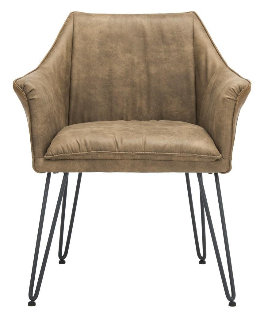 Safavieh - Set of 2 - Esme Dining Chair Modern Leather Mid Century Light Brown Black Metal Foam Steel PU Poly Cotton FOX1705A-SET2 889048214903