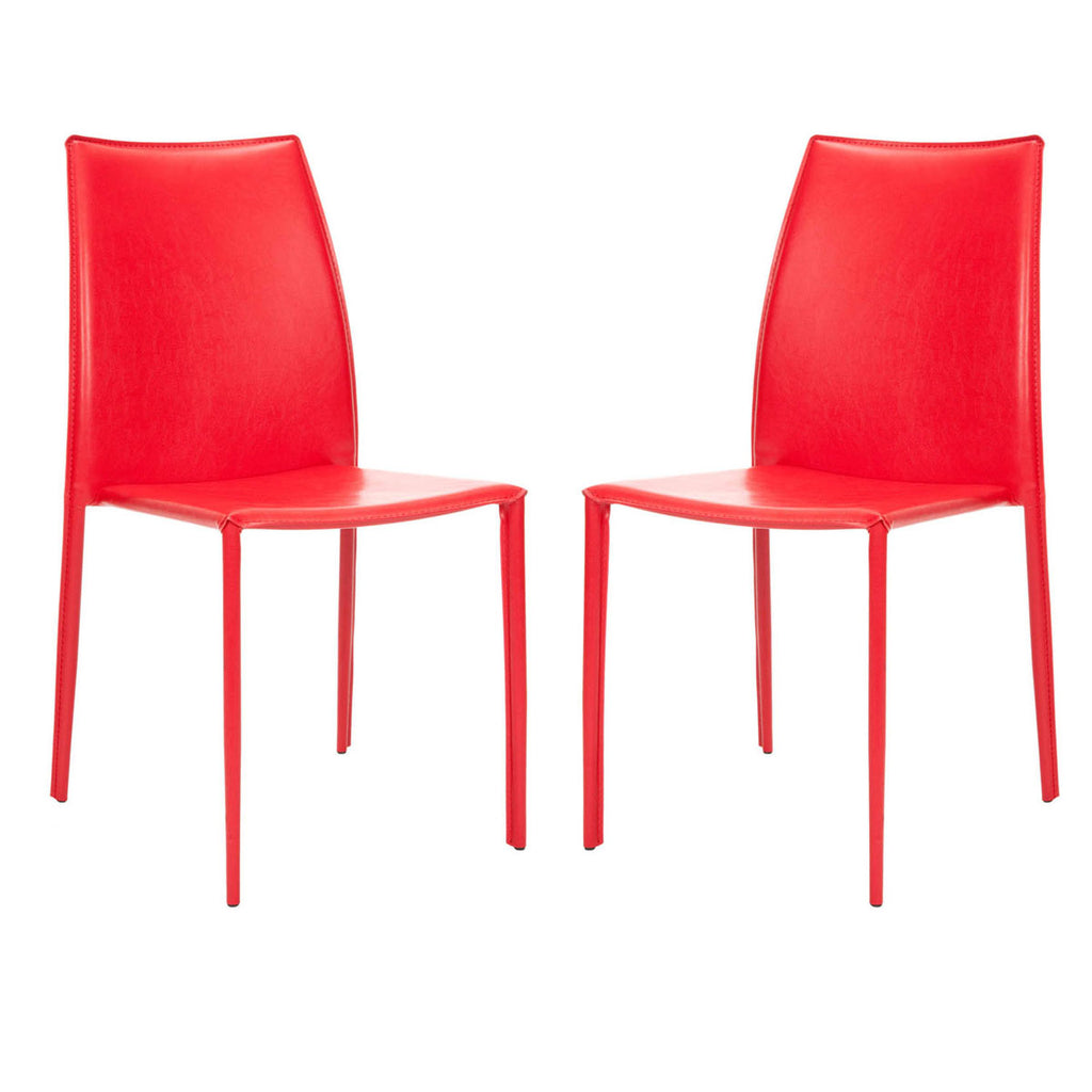 Safavieh - Set of 2 - Korbin Side Chair 19"H Stacking Red Metal Iron Bonded Leather FOX2000C-SET2 683726985921