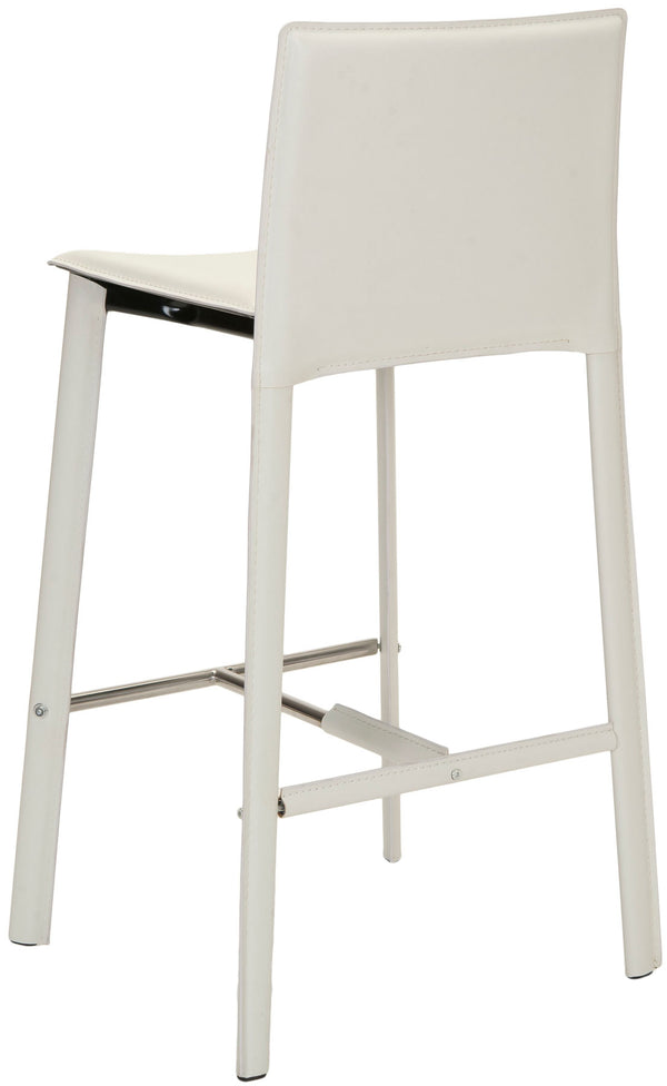 Safavieh - Set of 2 - Janet Bar Stool 28.5" H White Chrome Metal Iron Bonded Leather FOX2004A-SET2 683726533788