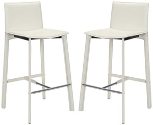 Safavieh - Set of 2 - Janet Bar Stool 28.5" H White Chrome Metal Iron Bonded Leather FOX2004A-SET2 683726533788