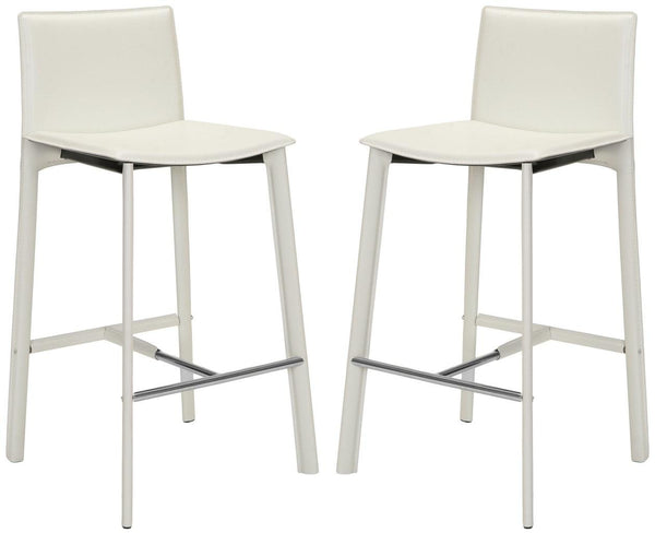Safavieh - Set of 2 - Janet Bar Stool 28.5" H White Chrome Metal Iron Bonded Leather FOX2004A-SET2 683726533788
