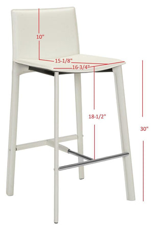 Safavieh - Set of 2 - Janet Bar Stool 28.5" H White Chrome Metal Iron Bonded Leather FOX2004A-SET2 683726533788