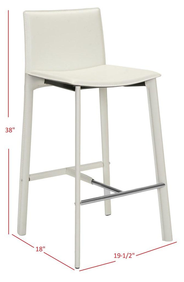 Safavieh - Set of 2 - Janet Bar Stool 28.5" H White Chrome Metal Iron Bonded Leather FOX2004A-SET2 683726533788