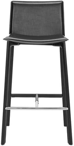 Safavieh - Set of 2 - Janet Bar Stool 28.5" H Black Chrome Metal Iron Bonded Leather FOX2004B-SET2 683726533849
