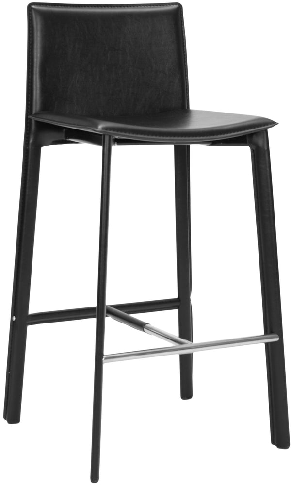 Safavieh - Set of 2 - Janet Bar Stool 28.5" H Black Chrome Metal Iron Bonded Leather FOX2004B-SET2 683726533849