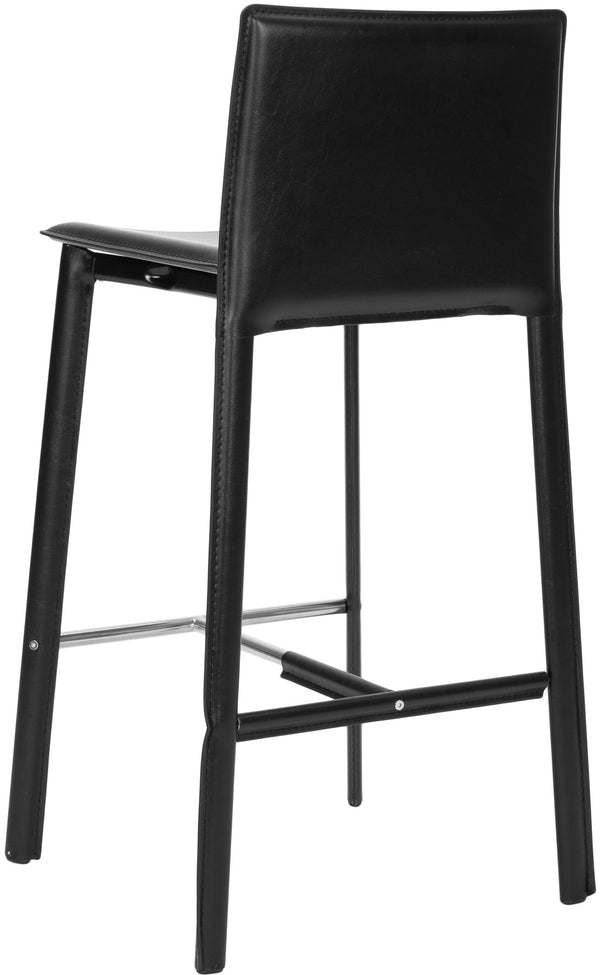 Safavieh - Set of 2 - Janet Bar Stool 28.5" H Black Chrome Metal Iron Bonded Leather FOX2004B-SET2 683726533849