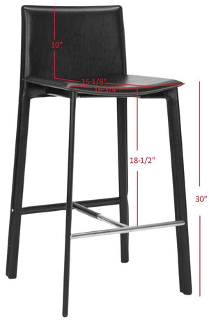 Safavieh - Set of 2 - Janet Bar Stool 28.5" H Black Chrome Metal Iron Bonded Leather FOX2004B-SET2 683726533849