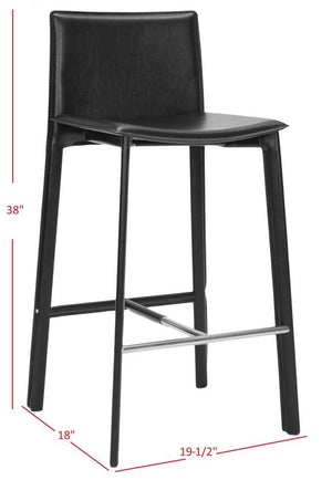 Safavieh - Set of 2 - Janet Bar Stool 28.5" H Black Chrome Metal Iron Bonded Leather FOX2004B-SET2 683726533849
