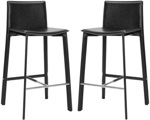 Safavieh - Set of 2 - Janet Bar Stool 28.5" H Black Chrome Metal Iron Bonded Leather FOX2004B-SET2 683726533849