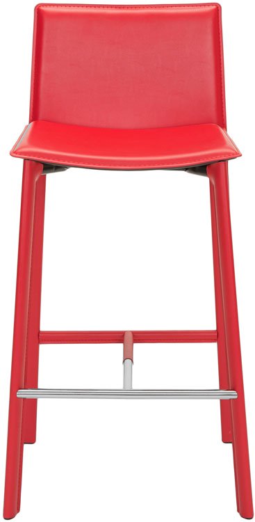 Safavieh - Set of 2 - Janet Bar Stool 28.5" H Red Chrome Metal Iron Bonded Leather FOX2004R-SET2 683726533863