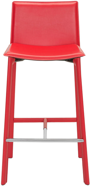 Safavieh - Set of 2 - Janet Bar Stool 28.5" H Red Chrome Metal Iron Bonded Leather FOX2004R-SET2 683726533863