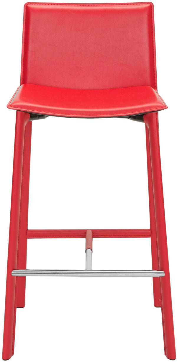 Safavieh - Set of 2 - Janet Bar Stool 28.5" H Red Chrome Metal Iron Bonded Leather FOX2004R-SET2 683726533863