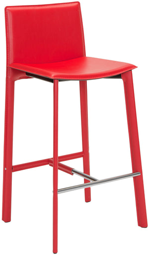 Safavieh - Set of 2 - Janet Bar Stool 28.5" H Red Chrome Metal Iron Bonded Leather FOX2004R-SET2 683726533863