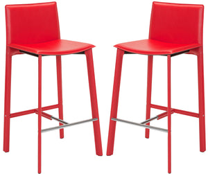 Safavieh - Set of 2 - Janet Bar Stool 28.5" H Red Chrome Metal Iron Bonded Leather FOX2004R-SET2 683726533863