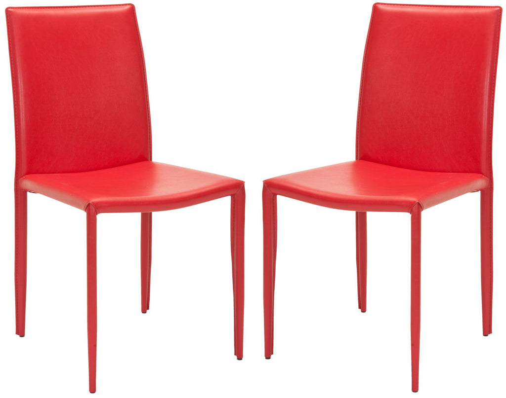 Safavieh - Set of 2 - Karna Dining Chair 19''H Red Metal Plywood Iron Bonded Leather FOX2009C-SET2 683726539254