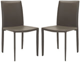Safavieh - Set of 2 - Karna Dining Chair 19''H Grey Metal Plywood Iron Bonded Leather FOX2009D-SET2 683726539261