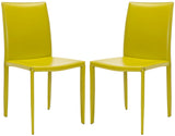 Safavieh - Set of 2 - Karna Dining Chair 19''H Green Metal Plywood Iron Bonded Leather FOX2009F-SET2 683726539285