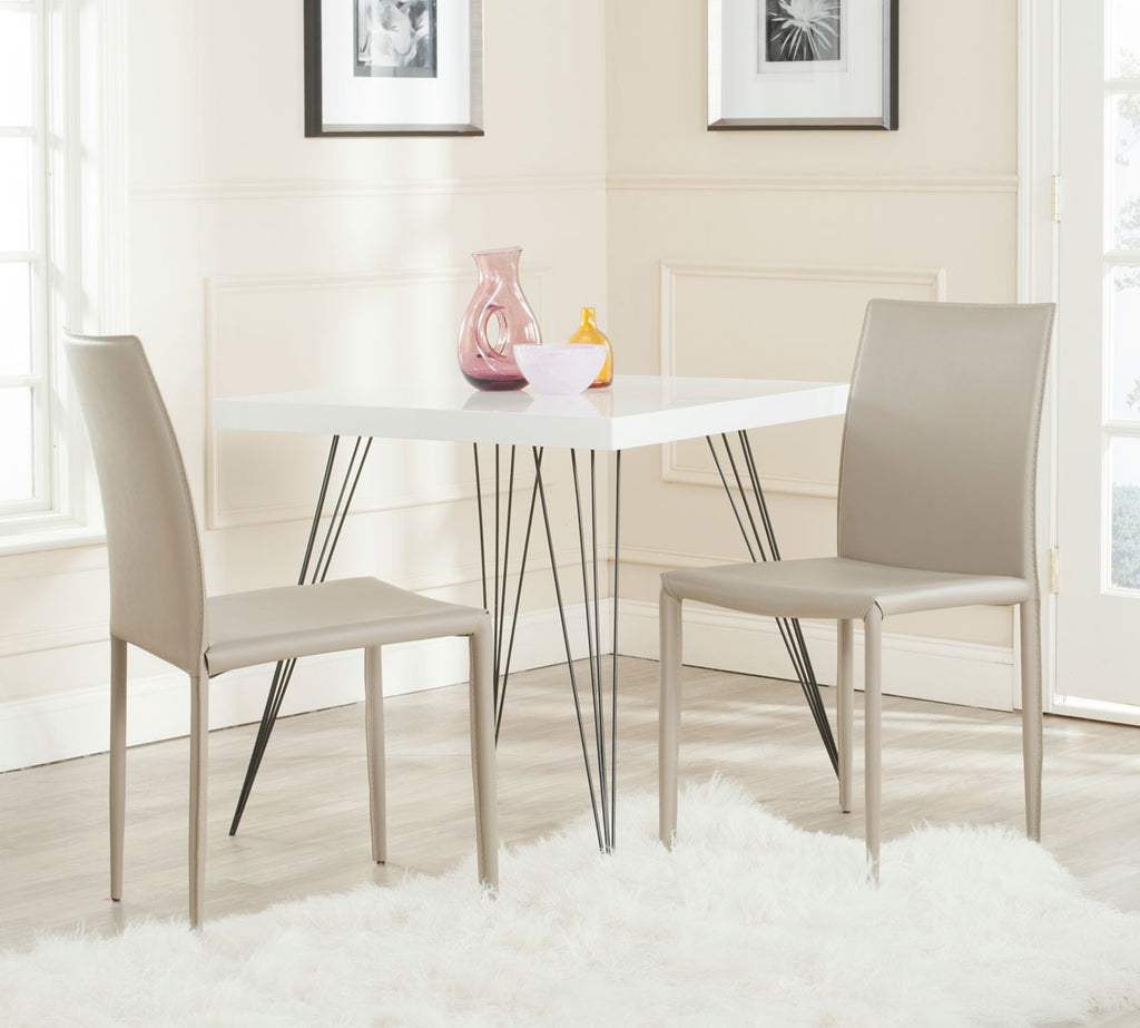 Safavieh - Set of 2 - Karna Dining Chair 19''H Light Grey Metal Plywood Iron Bonded Leather FOX2009M-SET2 683726670063