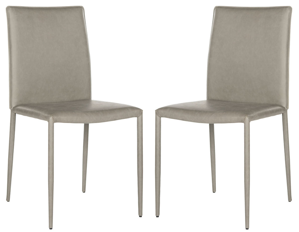 Safavieh - Set of 2 - Karna Dining Chair 19''H Antique Grey Metal Plywood Iron Bonded Leather FOX2009T-SET2 889048070332