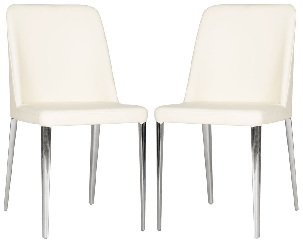 Safavieh - Set of 2 - Baltic Side Chair 18''H Leather Buttercream Metal PU Foam Stainless Steel FOX2012C-SET2 683726686422