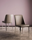 Safavieh - Set of 2 - Baltic Side Chair 18''H Leather Taupe Metal PU Foam Stainless Steel FOX2012E-SET2 683726686606