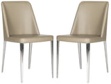 Safavieh - Set of 2 - Baltic Side Chair 18''H Leather Taupe Metal PU Foam Stainless Steel FOX2012E-SET2 683726686606