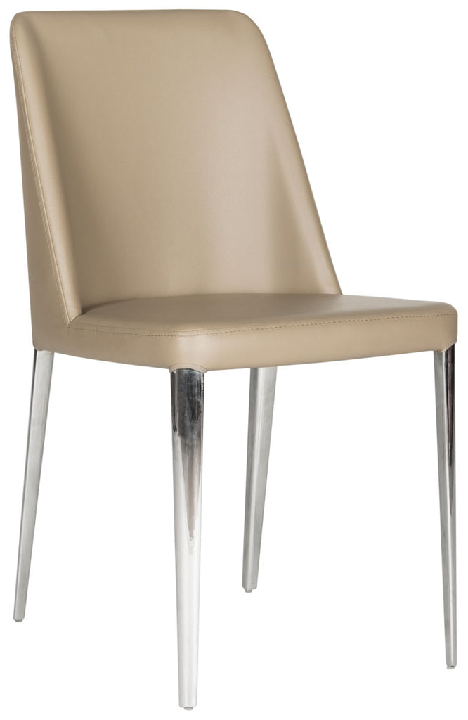 Safavieh - Set of 2 - Baltic Side Chair 18''H Leather Taupe Metal PU Foam Stainless Steel FOX2012E-SET2 683726686606