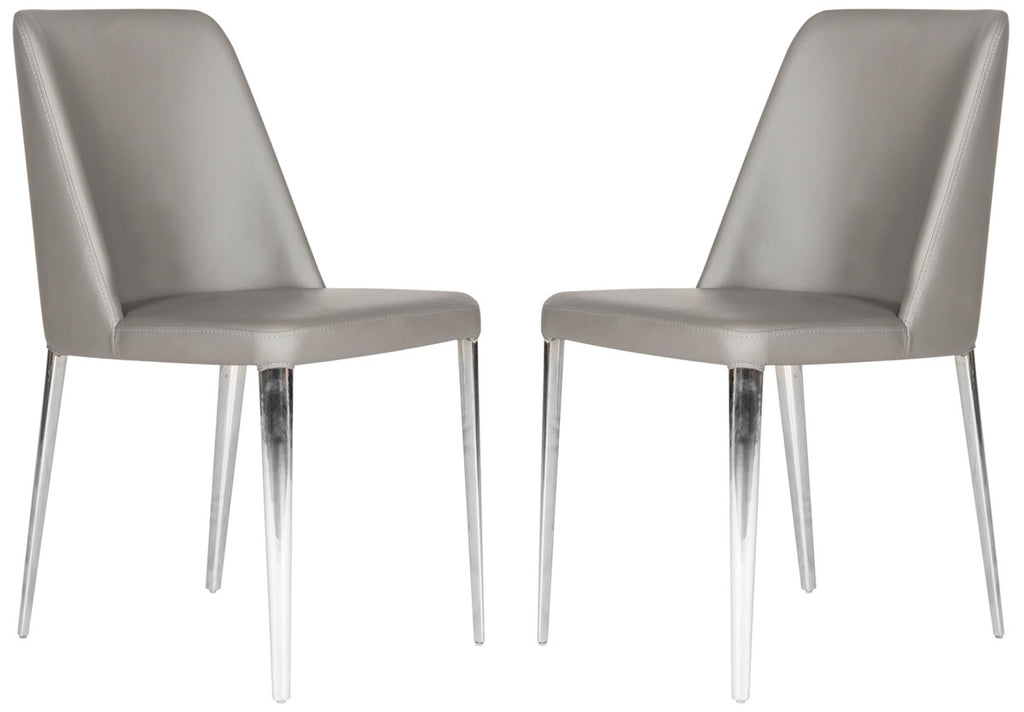 Safavieh - Set of 2 - Baltic Side Chair 18''H Leather Grey Metal PU Foam Stainless Steel FOX2012H-SET2 683726688525