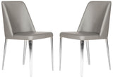 Safavieh - Set of 2 - Baltic Side Chair 18''H Leather Grey Metal PU Foam Stainless Steel FOX2012H-SET2 683726688525
