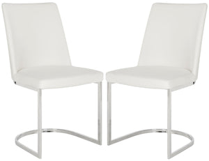 Safavieh - Set of 2 - Parkston Side Chair 18''H Leather White Chrome Metal Stainless Steel PU FOX2013A-SET2 683726692775
