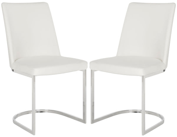 Safavieh - Set of 2 - Parkston Side Chair 18''H Leather White Chrome Metal Stainless Steel PU FOX2013A-SET2 683726692775