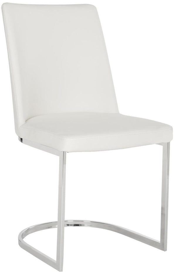 Safavieh - Set of 2 - Parkston Side Chair 18''H Leather White Chrome Metal Stainless Steel PU FOX2013A-SET2 683726692775