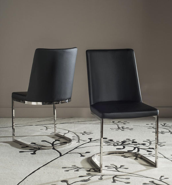 Safavieh - Set of 2 - Parkston Side Chair 18''H Leather Black Chrome Metal Stainless Steel PU FOX2013B-SET2 683726692799