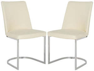 Safavieh - Set of 2 - Parkston Side Chair 18''H Leather Buttercream Chrome Metal Stainless Steel PU FOX2013C-SET2 683726692904