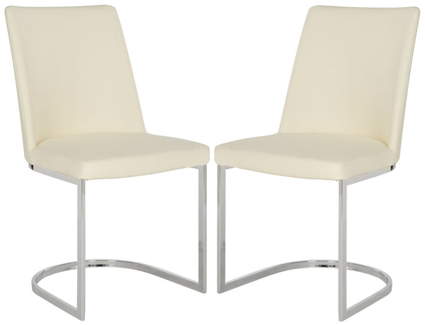 Safavieh - Set of 2 - Parkston Side Chair 18''H Leather Buttercream Chrome Metal Stainless Steel PU FOX2013C-SET2 683726692904
