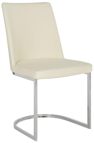 Safavieh - Set of 2 - Parkston Side Chair 18''H Leather Buttercream Chrome Metal Stainless Steel PU FOX2013C-SET2 683726692904