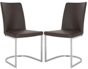 Safavieh - Set of 2 - Parkston Side Chair 18''H Leather Brown Chrome Metal Stainless Steel PU FOX2013D-SET2 683726692935