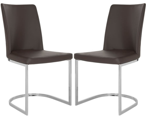 Safavieh - Set of 2 - Parkston Side Chair 18''H Leather Brown Chrome Metal Stainless Steel PU FOX2013D-SET2 683726692935