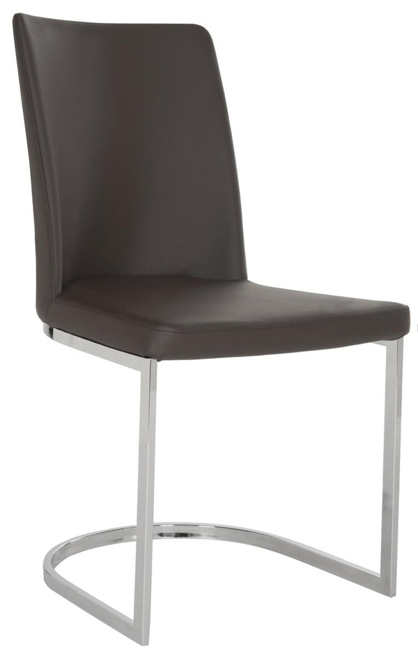 Safavieh - Set of 2 - Parkston Side Chair 18''H Leather Brown Chrome Metal Stainless Steel PU FOX2013D-SET2 683726692935