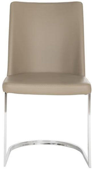 Safavieh - Set of 2 - Parkston Side Chair 18''H Leather Taupe Chrome Metal Stainless Steel PU FOX2013E-SET2 683726692959