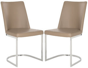 Safavieh - Set of 2 - Parkston Side Chair 18''H Leather Taupe Chrome Metal Stainless Steel PU FOX2013E-SET2 683726692959