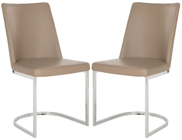 Safavieh - Set of 2 - Parkston Side Chair 18''H Leather Taupe Chrome Metal Stainless Steel PU FOX2013E-SET2 683726692959
