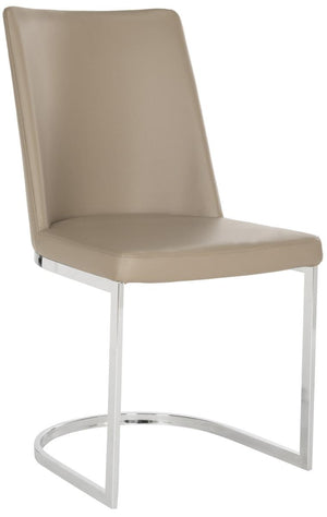 Safavieh - Set of 2 - Parkston Side Chair 18''H Leather Taupe Chrome Metal Stainless Steel PU FOX2013E-SET2 683726692959